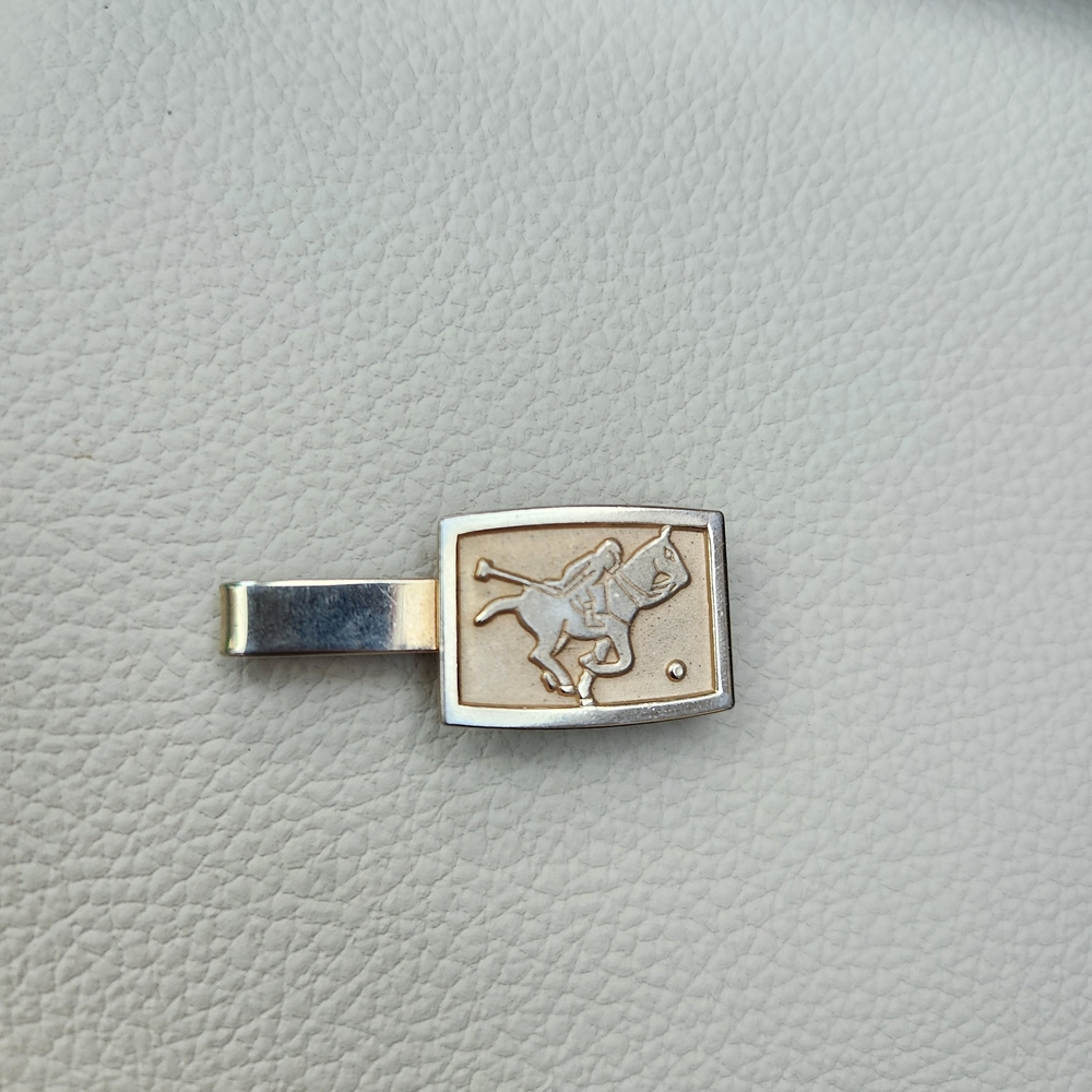 Vintage Silver And Goldtone Horseback Rider Tie Clip